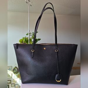 LAUREN Ralph Lauren Vegan Leather Zip Top Closure Tote Bag